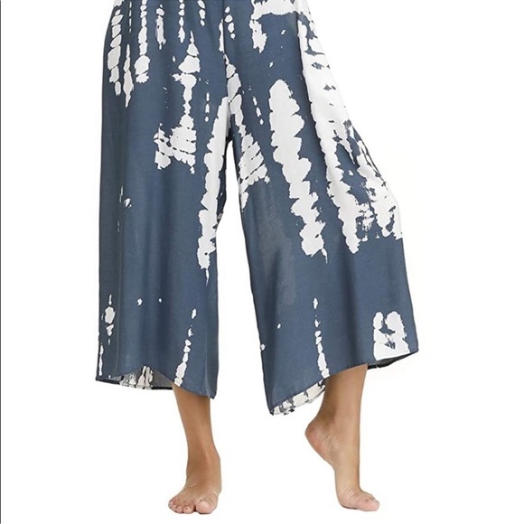 Buenos Ninos Jumpsuit Adult Small Blue White Wide Leg Pocket Tie Dye Flowy Women - Picture 5 of 14